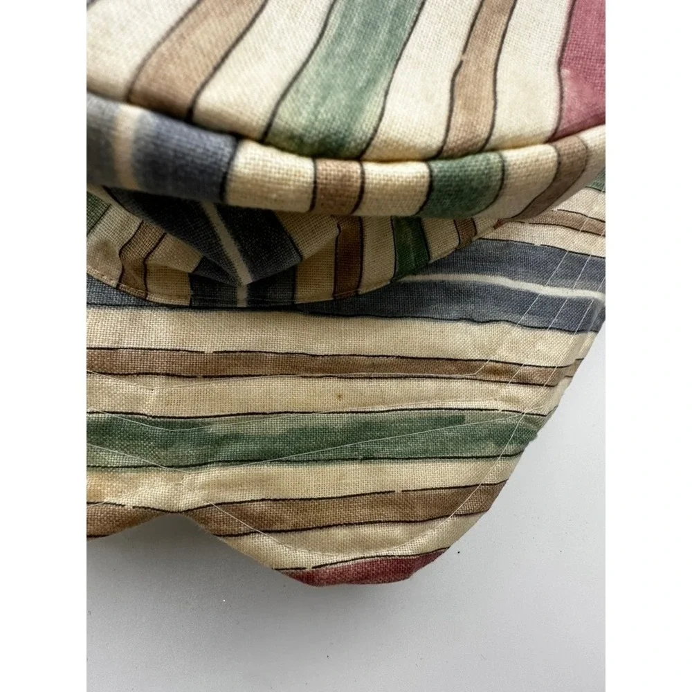 Vintage Scalloped Brim Bucket Hat Multi Color Striped Canvas Sun Hat Earth Tones